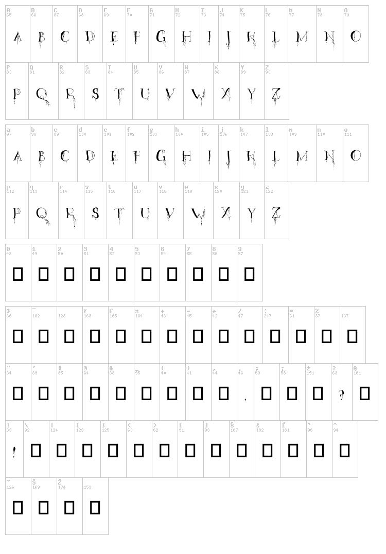 Organic Fear font map
